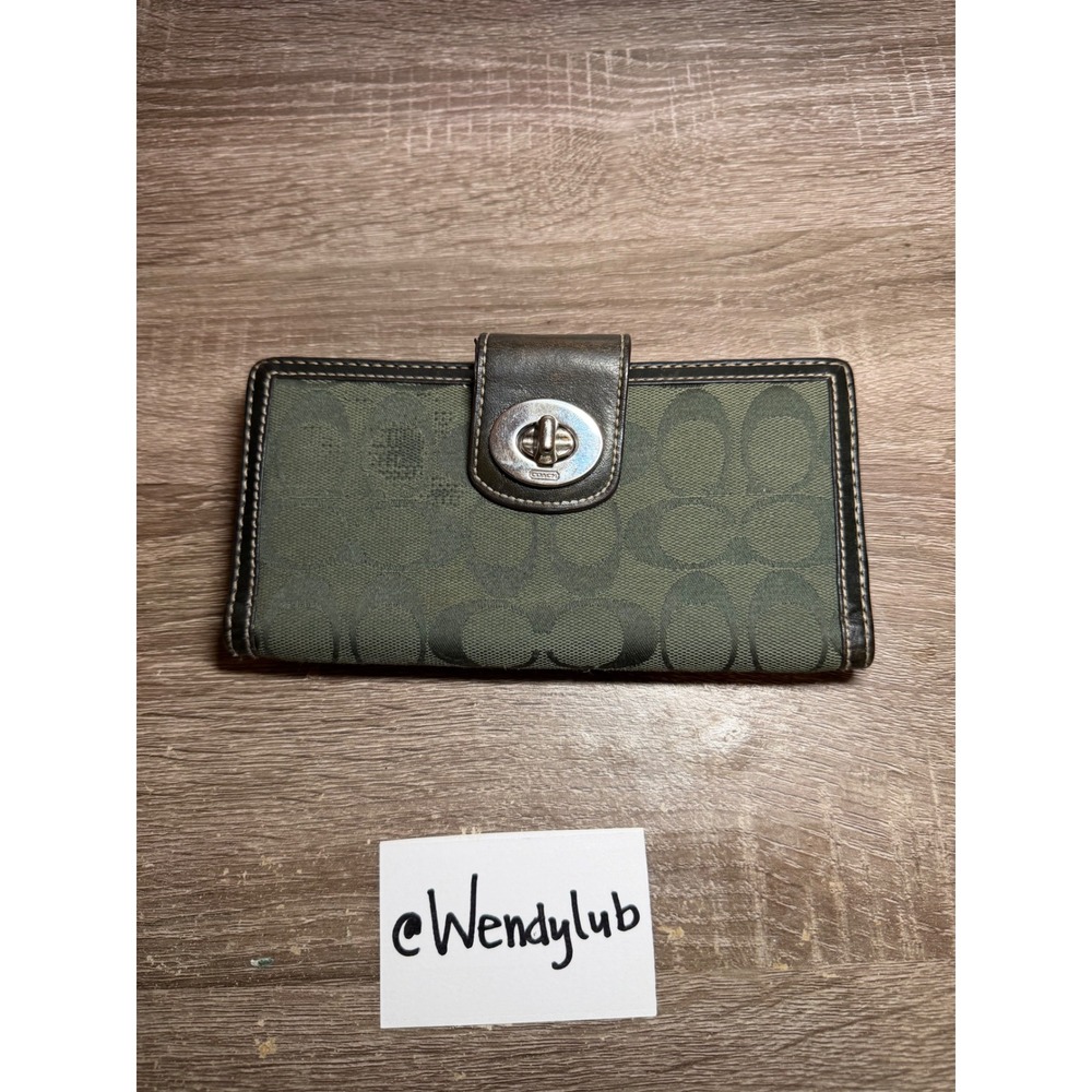 Coach Wallet Signature Monogram Turnlock Olive Green US Women's OS